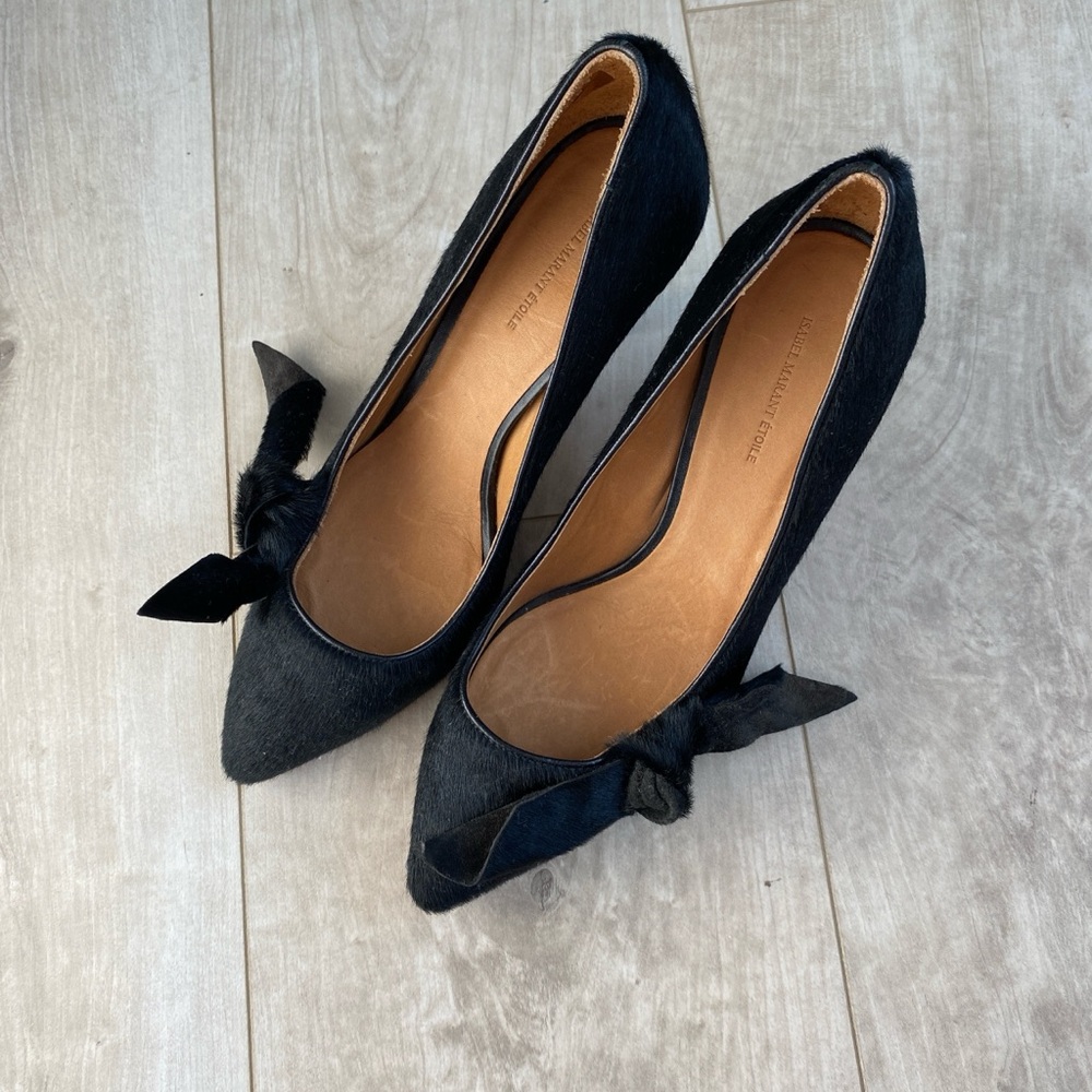 Isabel Marant Etoile Pealman Bow Pony Hair Pumps Heels Black 37